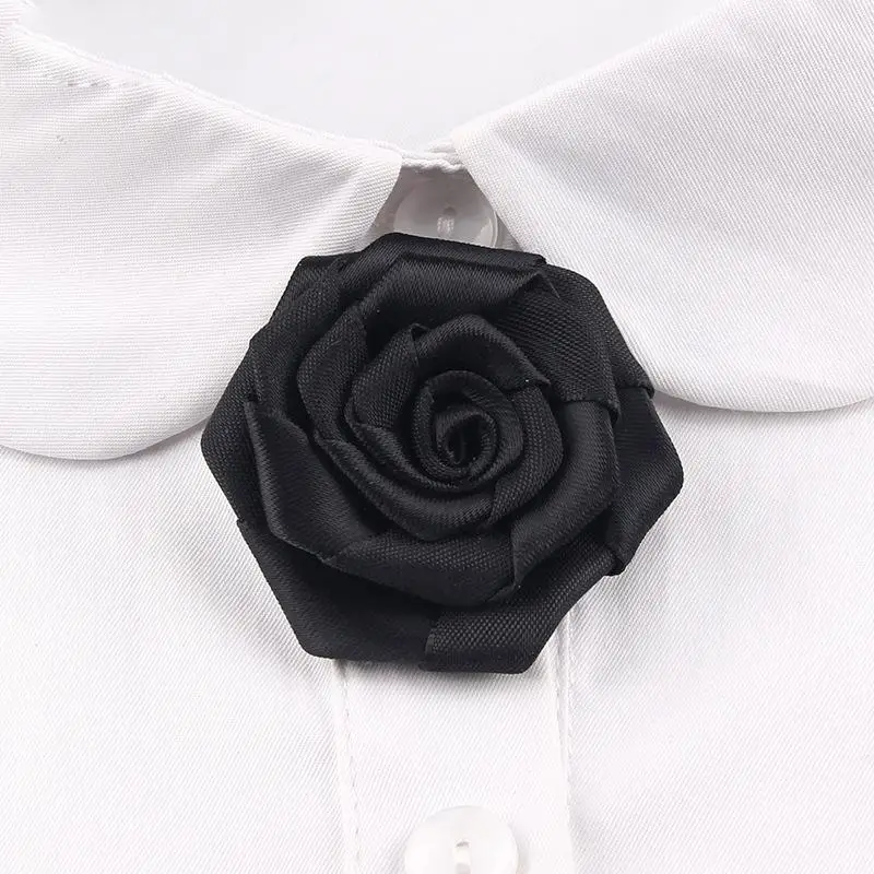 Vintage Simple Black Rose Corsage Brooch Mourning Brooches Shirt Neck Tie Brooch Women Clothing Collar Pin Accessories
