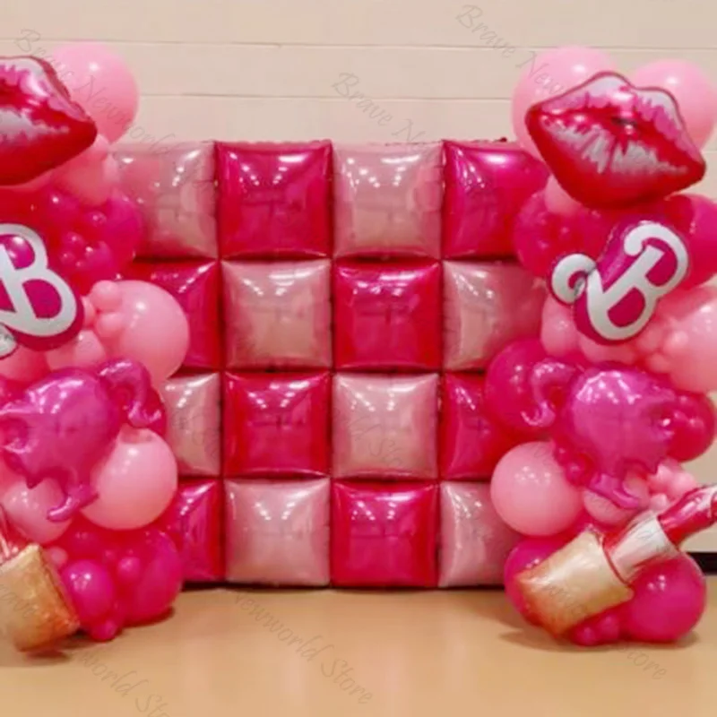 

7.7/6.2Ft Hot Pink Squared Balloon Wall Party Backdrop Cowgirl Disco Theme Party Background Decor Wedding Birthday Backdrops