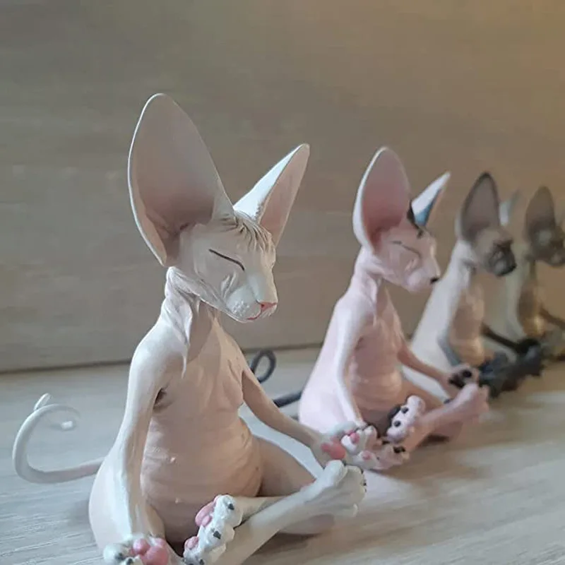 8cm Cat Meditate Statue Collectible Figurines Miniature Decor Sphynx Desktop Decoration Animal Model Figure 3D Home Decor Sphinx