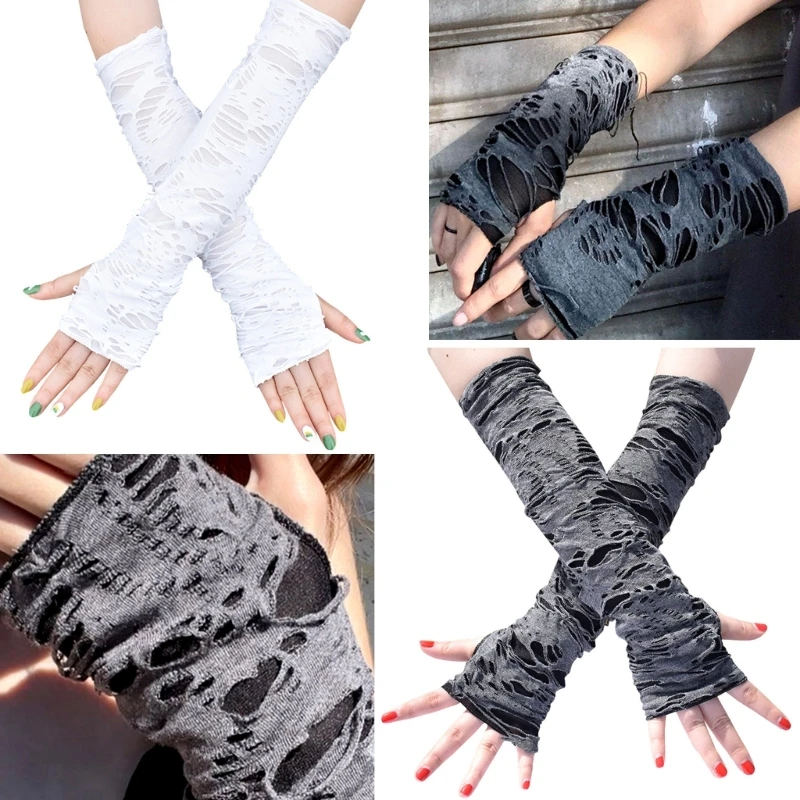 Girls Gothic Gloves Distressed Dark Gloves Accessories For Halloween Party