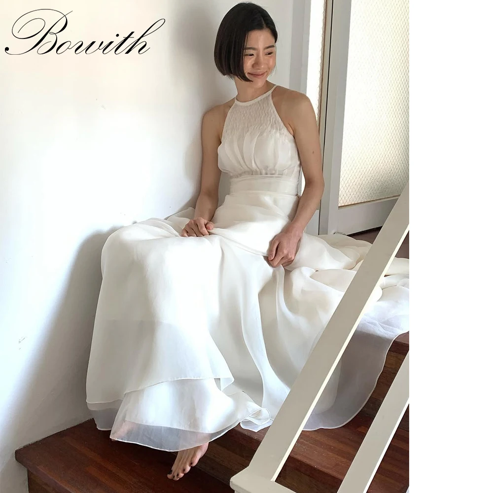 Bowith Korean Wedding Dresses Halter Sleeveless Chiffon パーティードレス Customized Korean Photo Shoot Evening Dresses