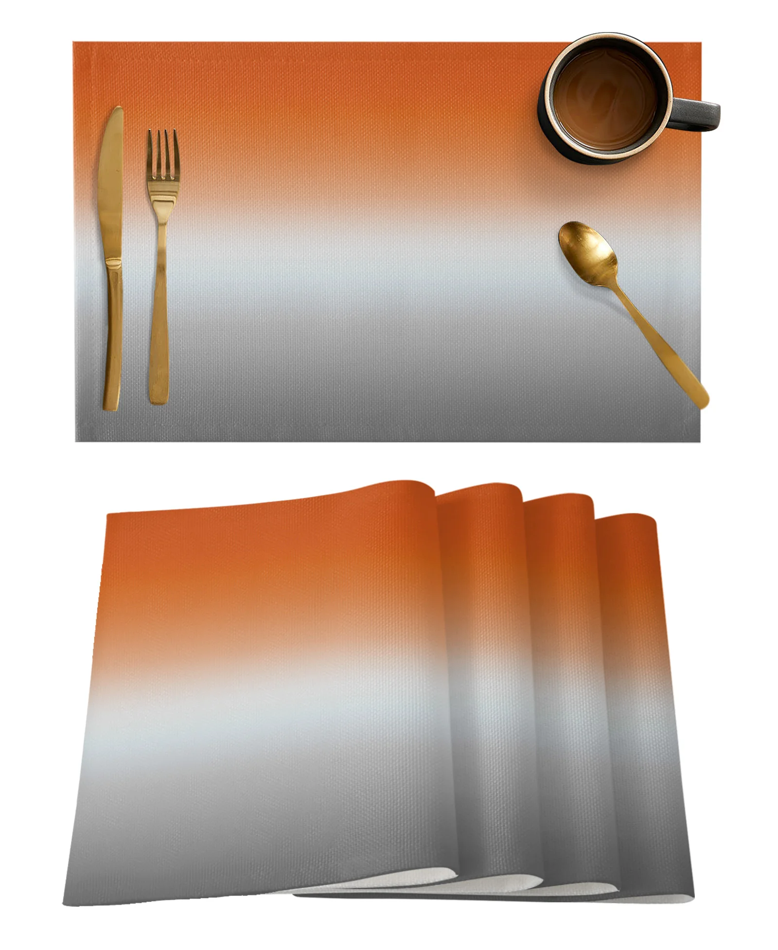 Orange Gray Gradient Abstract Table Runners for Dining Room Coffee Home Decoration Tablecloth 4/6 Pcs Placemats Table Cover