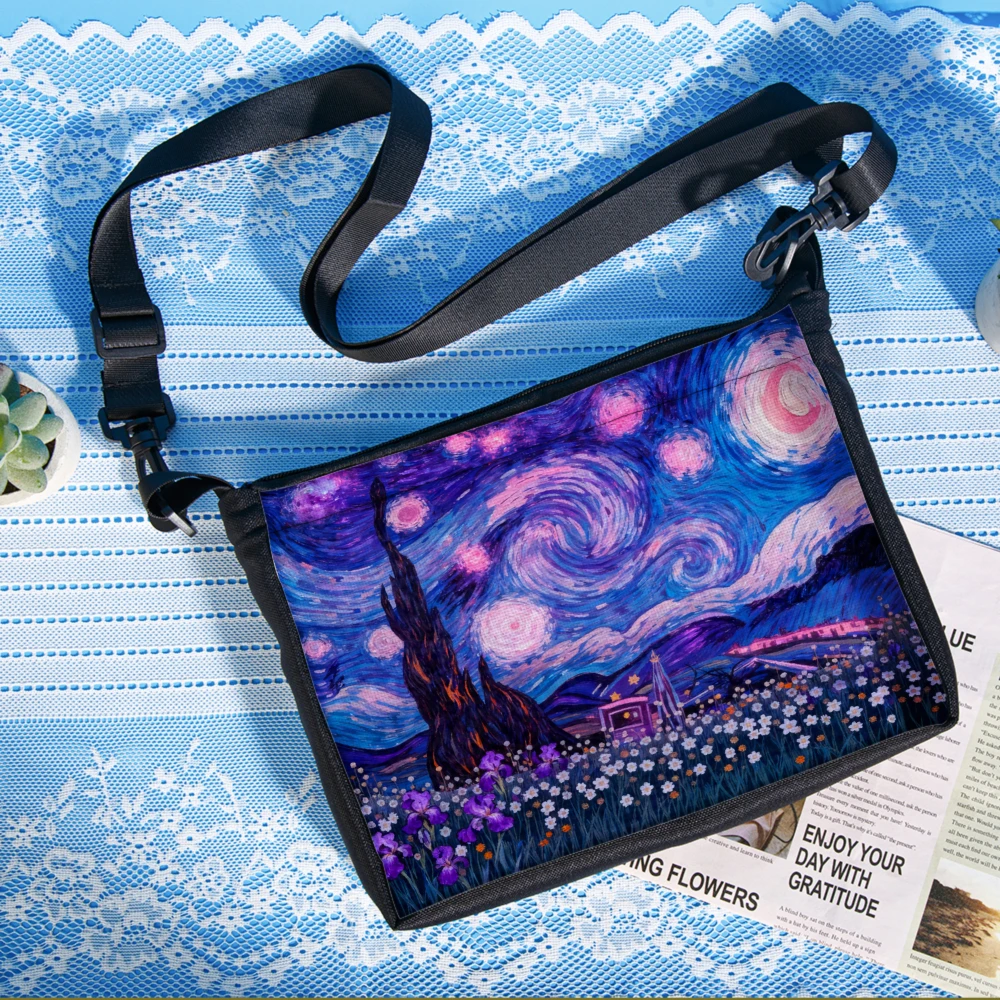 1pc Women Crossbody Bag Purple Starry Night Painting Print Shoulder Bags For Travel Shopping Daily Use Fashion Artistic Design U