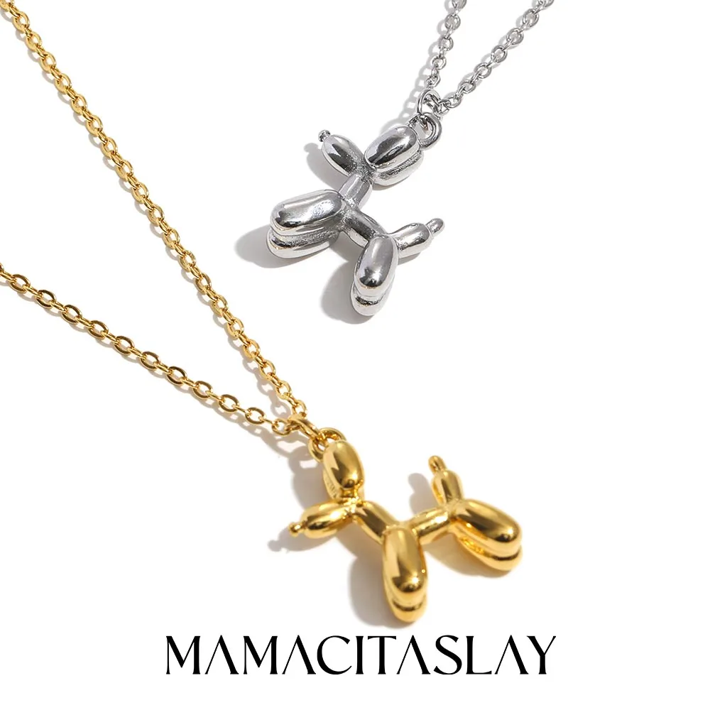 

MamacitaSlay Creative Stainless Steel Balloon Dog Pendant Necklace 2025 New Trend Waterproof Jewelry Women's Collarbone Chain