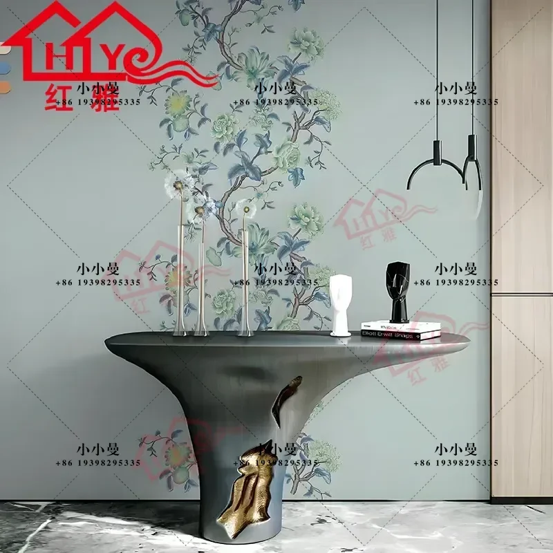 FRP Reception Desk for Hotel Lobby Office Building Beauty Home Model Room Electroplating Entrance Table Special Shaped