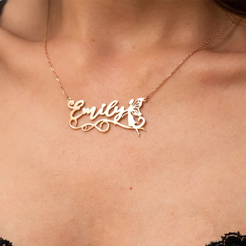 Custom Boho Fairy Name Necklace Personalized Jewelry Stainless Steel Nameplate Elves Girl Pendant Necklace Birthday Gifts