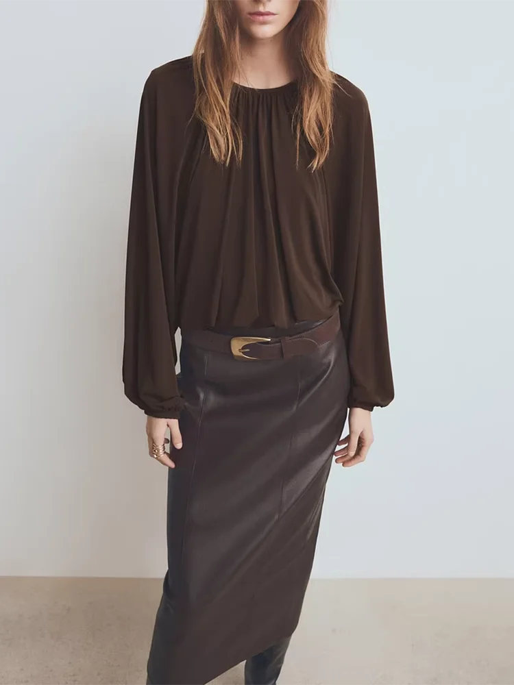 

Spring 2026 New Sweet Personali Loose round Ne Lantern Sve irt Women's Faion Ethnic Sle Gown with Pleated Hem