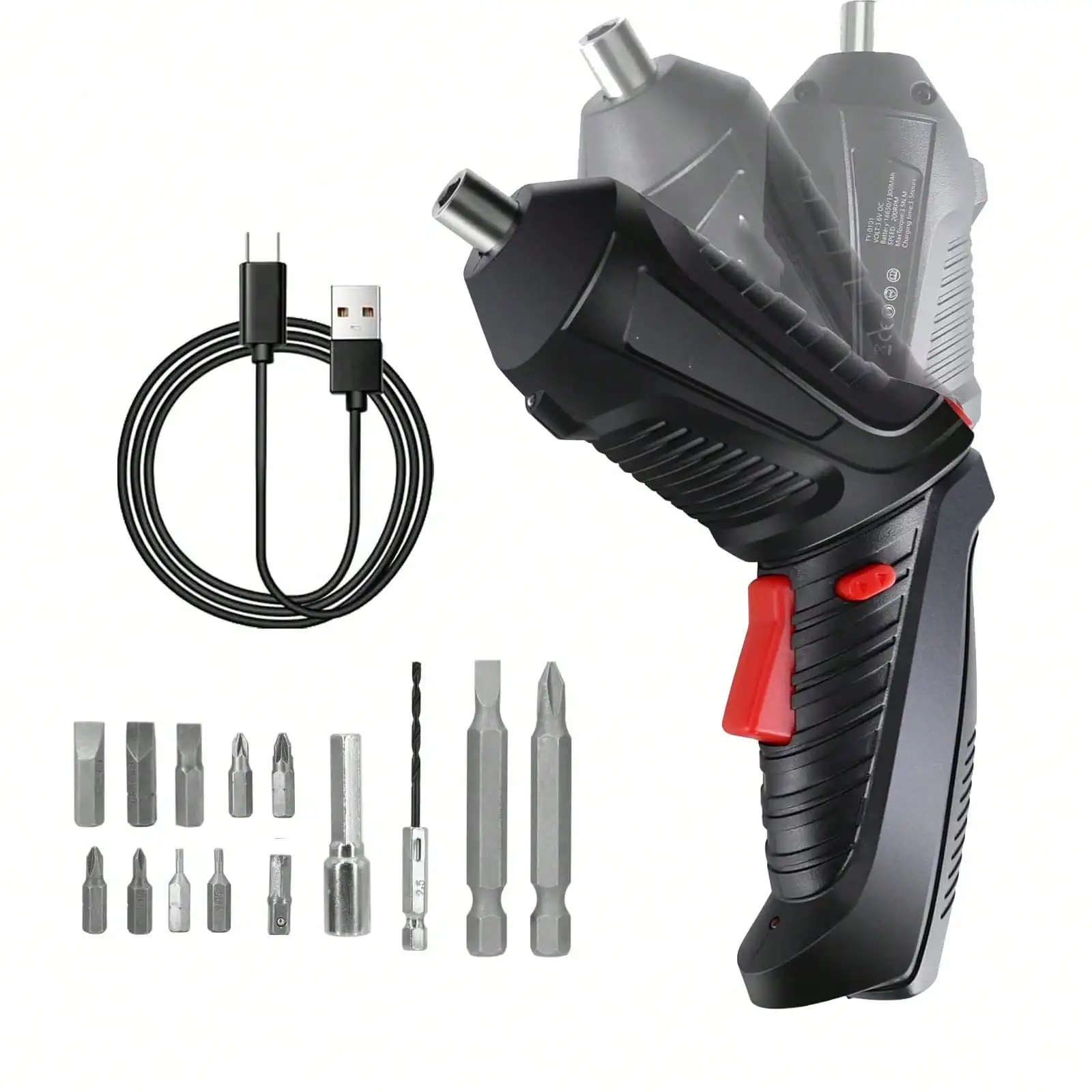 

Набор беспроводных отверток из 16 предметов, электрическая отвертка, перезаряжаемый шуруповерт и набор сверл, рукоятка с двумя положениями, USB-порт