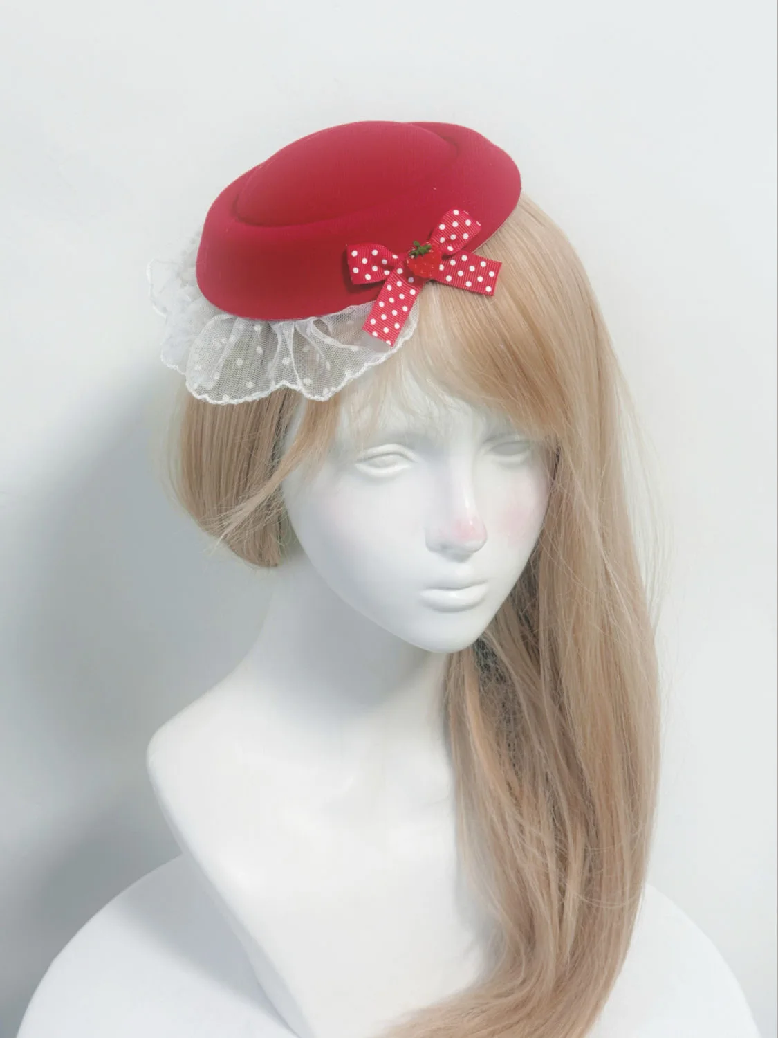 Original polka dot arco morango laço lolita menina hairpin mini chapéu superior hairpin bonito foto cocar decorativo acessórios para o cabelo