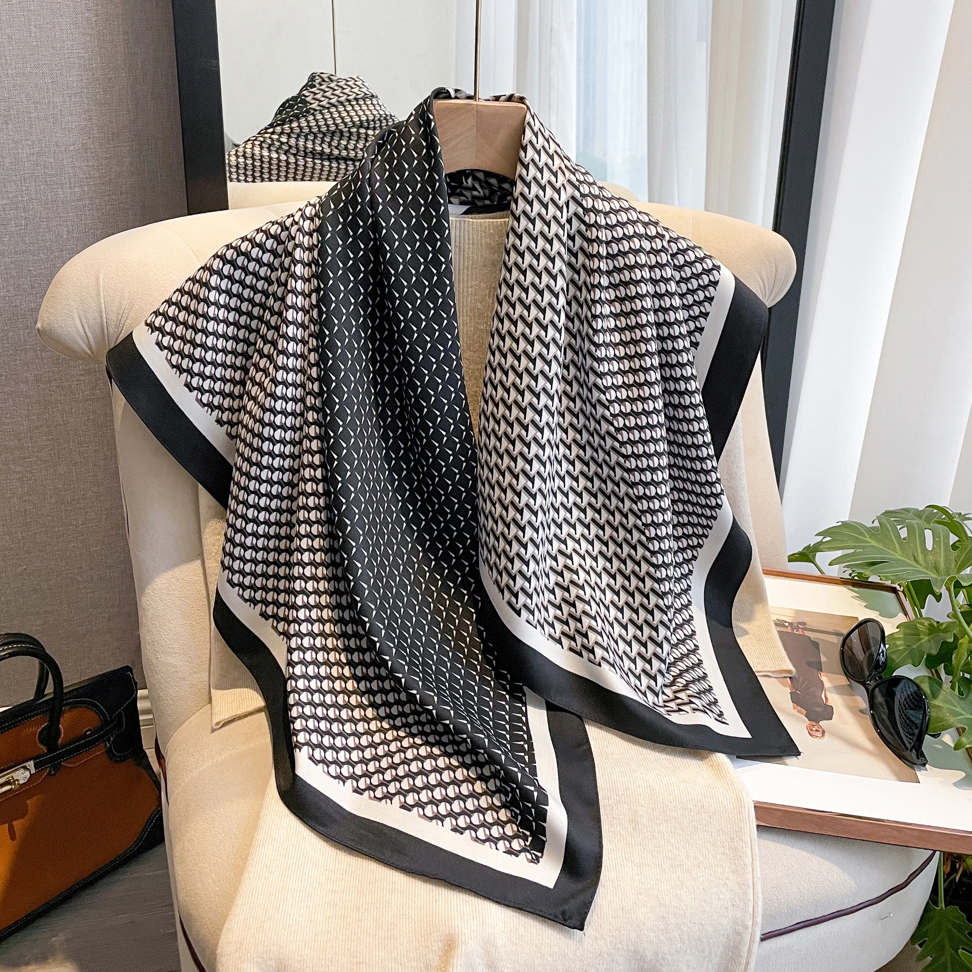 

Luxury Fashion Print 90*90cm Silk Square Scarf Women Soft Satin Hairband Neckerchief Tie Female Headband Foulard Bag Ribbon 2025