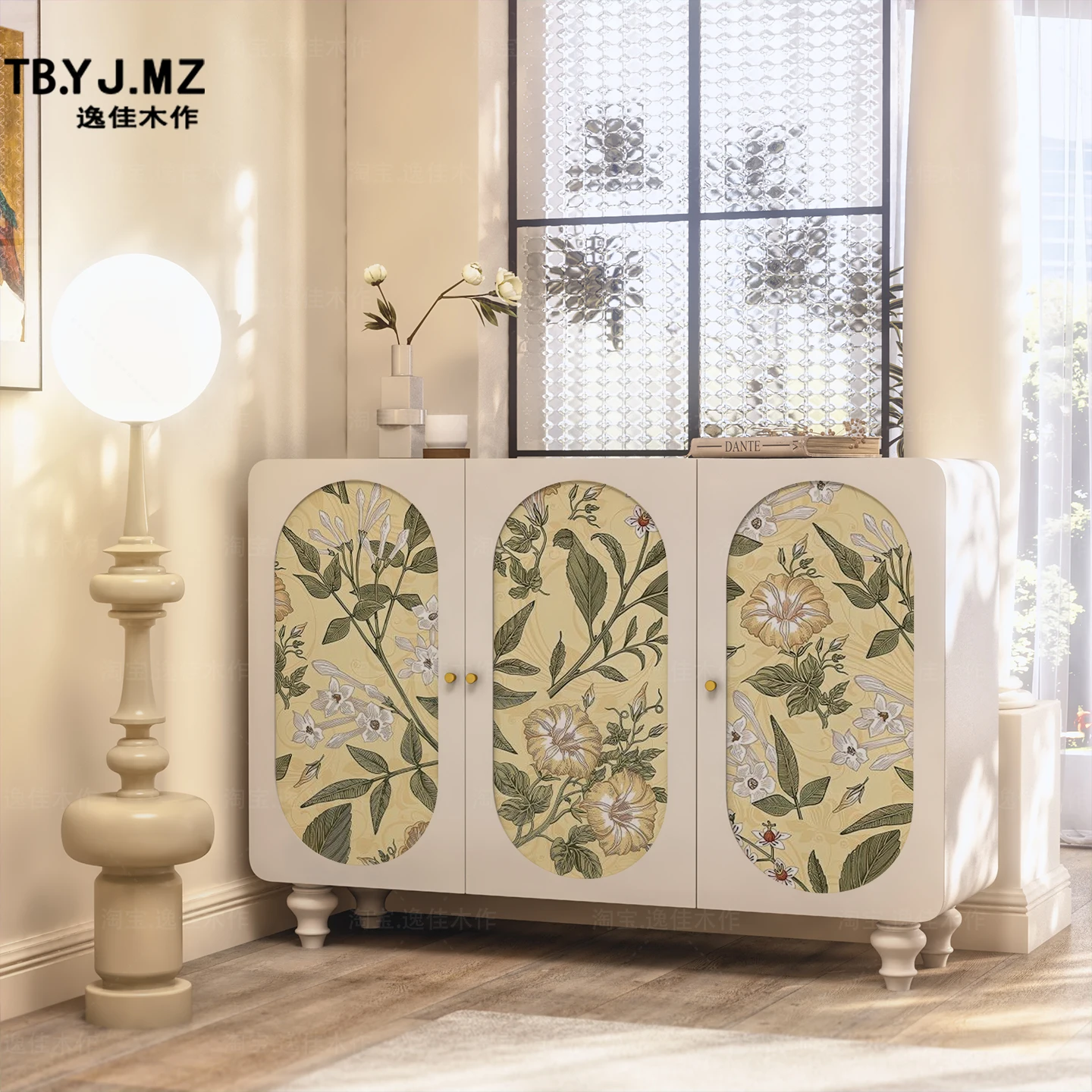 Credenza floreale vintage americana, sala da pranzo, credenza multifunzionale, soggiorno, contenitore in legno massello