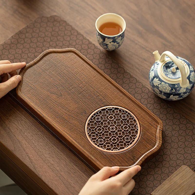 

Walnut Colored Tea Tray, Small Dry Brew Tray, Whole Piece Household Tray, Simple Chinese Tea Set, Tea Making Table