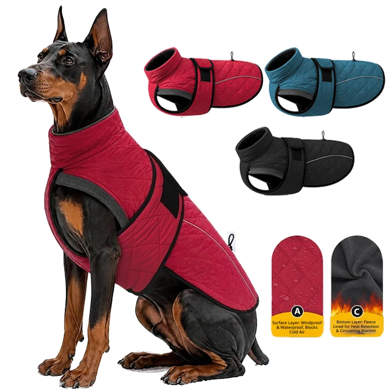 Warmer Winter-Hundemantel, Wasserdichte Gepolsterte Hundejacke für Große Rassen, Verstellbare Taille, Winddichte Haustier-Oberbekleidung für Schnee- und Regenwanderungen