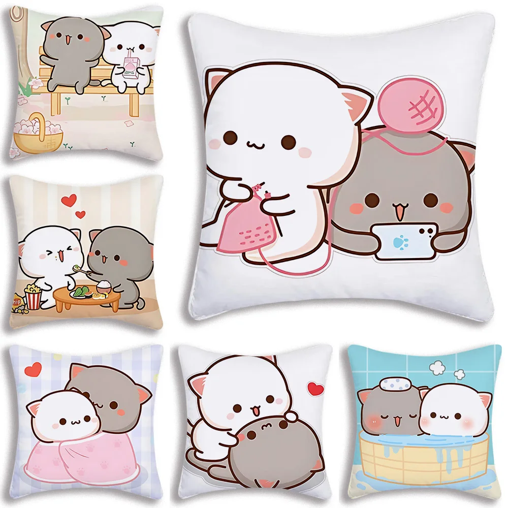 

Dakimakura Mochi Peach Cat Pillow Covers Cartoon Sofa Decorative Home Double-sided Printing Short Plush Cute Cushion Cover