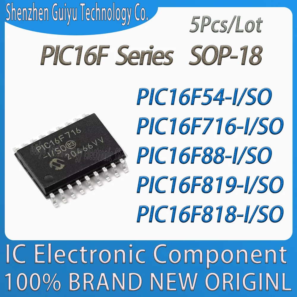 

5Pcs/Lot PIC16F54-I/SO PIC16F716 PIC16F88 PIC16F819 PIC16F818 PIC16F54 PIC16F PIC SOP-18 IC Chip