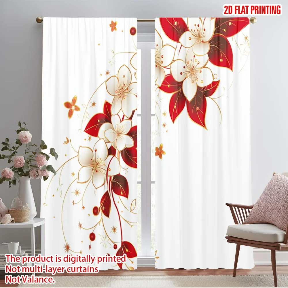 2pcs,2D plane printing Creative Curtains Floral Christmas Wreath decorative element (2) Versatile Polyester (without rod) Room