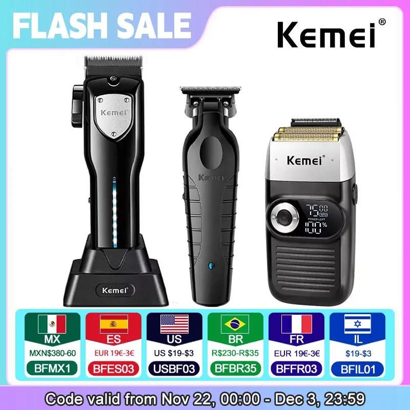 Kemei-Professional Hair Clipper Kit, Electric Shaver, Male Hair Cutting Machine, Men's Trimmer Machine, KM-2299, KM-2026,KM-5083