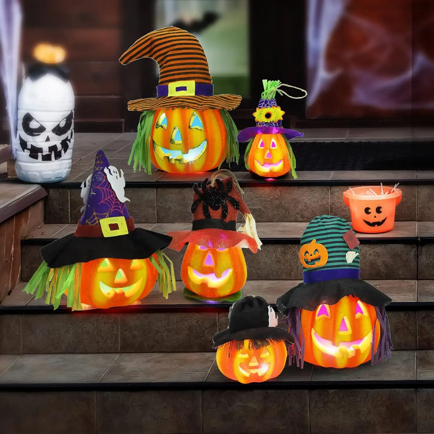 Halloween lâmpada de abóbora para decoração interior e exterior, abóbora-como lanterna set, 6 pack