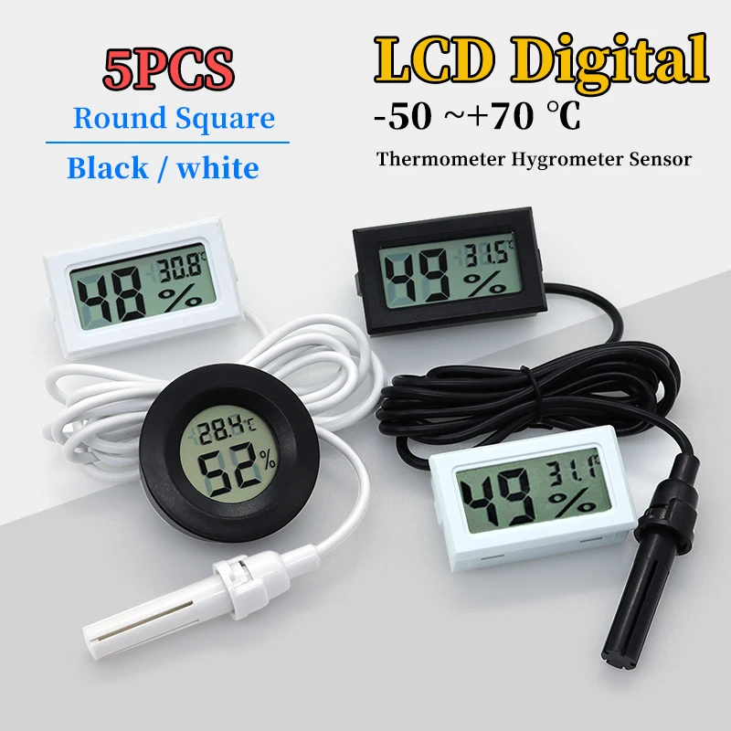5pcs Mini Digital LCD Indoor Thermometer Humidity Meter Sensor Convenient Temperature Gauge (Battery Not Included)