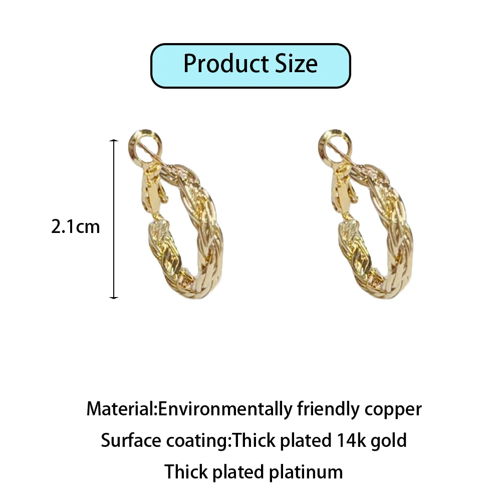 Fashionable 14k Gold Plated Metal Fried Dough Twists Hoop Earrings For Women Party Vintage Fine Jewelry Exaggeration Accessories