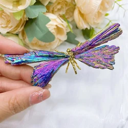 10cm Dragonfly Spar Craft Handmade Reiki Healing Natural Black Tourmaline Electroplanted Room Decoration Gift