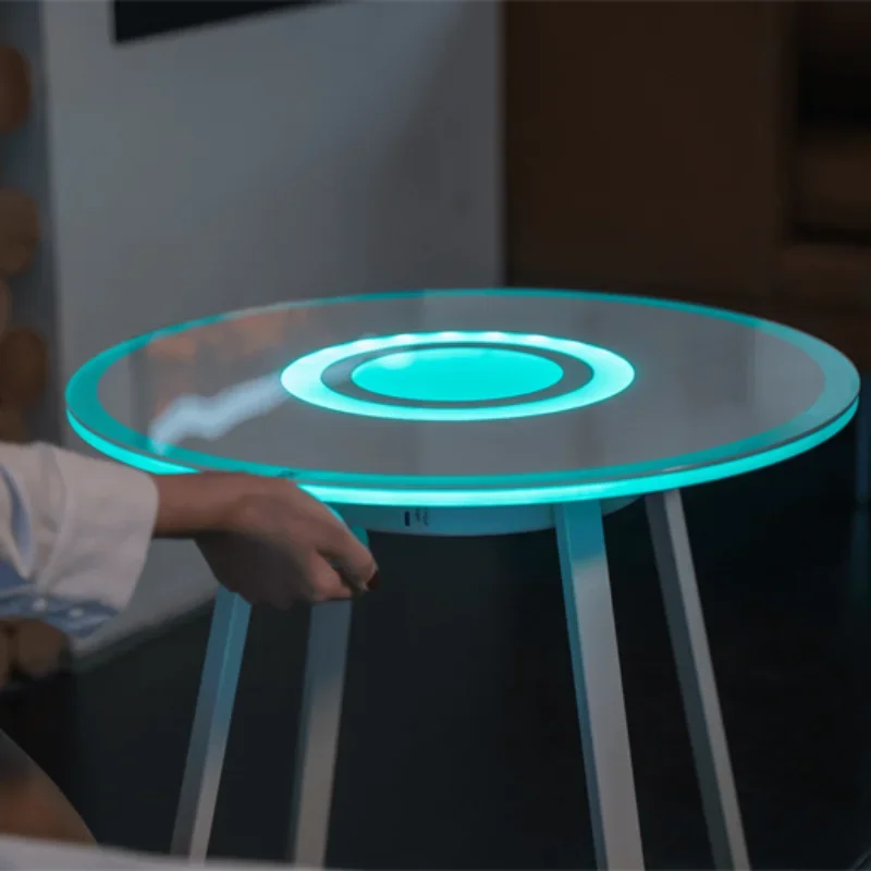 

Smart living room sofa bed side music audio end table USB charging tempered glass led RGB light bluetooth Speaker coffee table