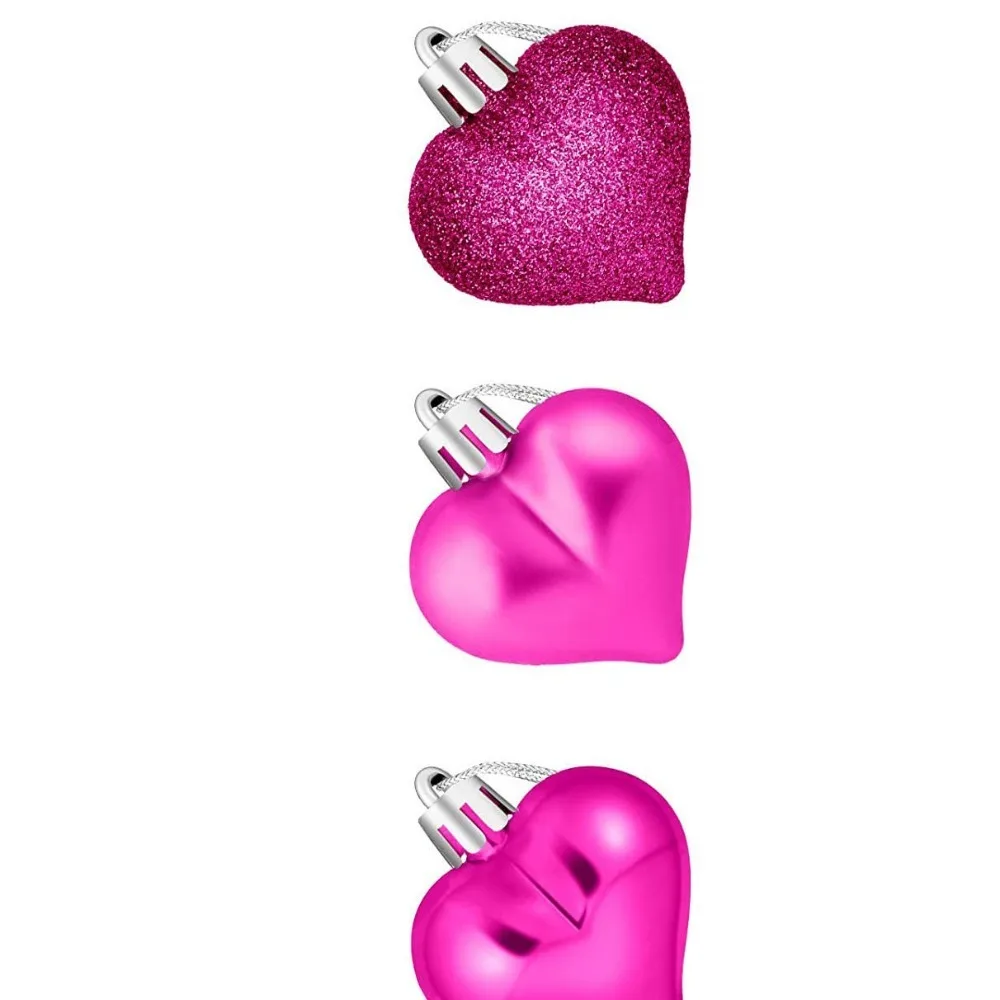 

12PCS Christmas Valentine's Day Heart Ball Ornaments Set Glitter Plastic Hanging Heart Ball 4.5CM Xmas Tree Decor