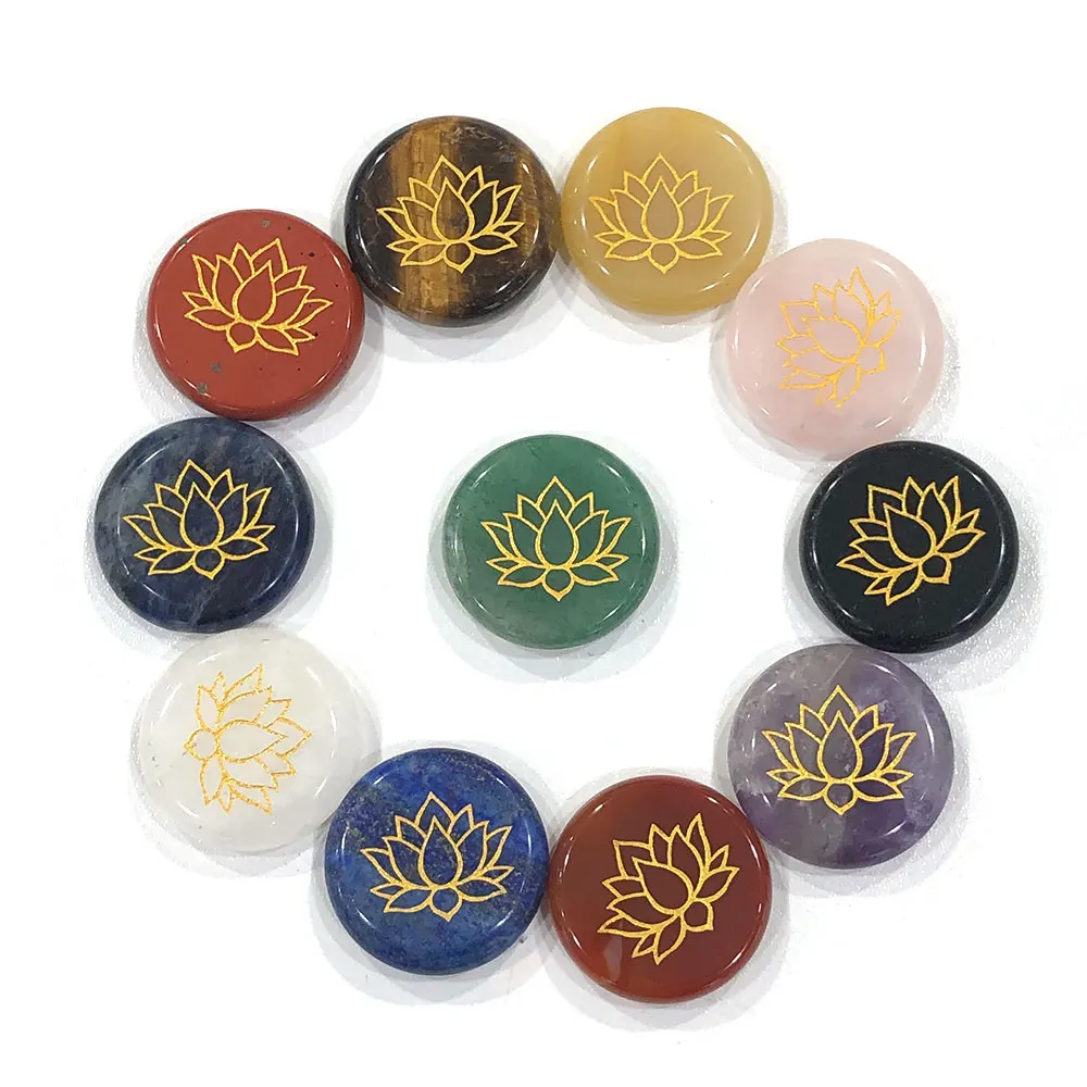 

5pcs/Lot Natural Stone Lotus Crystals Round Worry Stone Quartz Healing Thumb Massage Chakra Spiritual Meditation Reiki Yoga 25mm