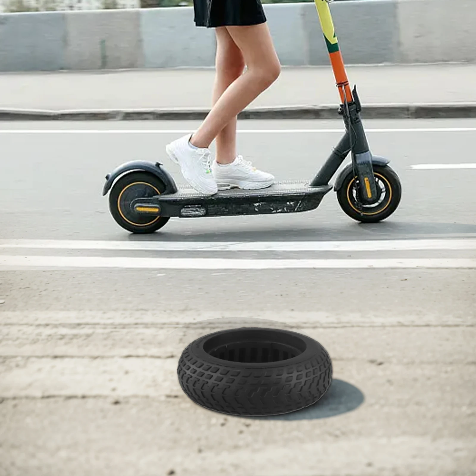 Scooter Maintenance Rubber No Inflatable Tire Black Wear-resistant Sleek Black Color Easy To Install Comfortable