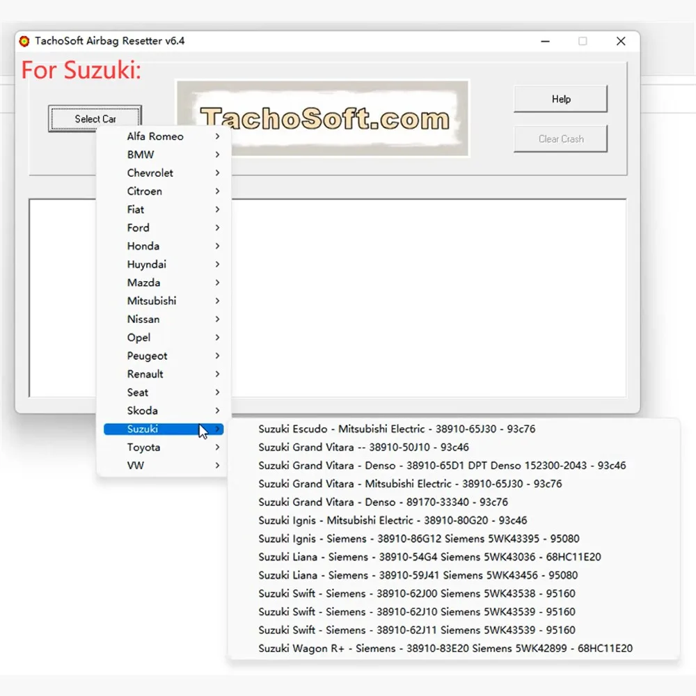 Tachosoft Airbag Resetter V6.4 Newest Deleting Crashdata Software From ECU Dumps with 450 Airbag ECU Models Eprom Mcu Cars