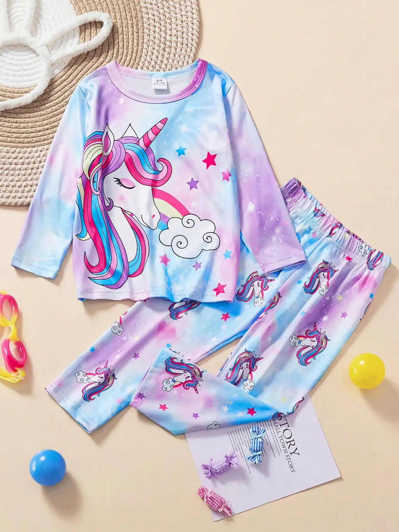 Girls Unicorn Cartoon Long Sleeve Pajamas Two Piece Set