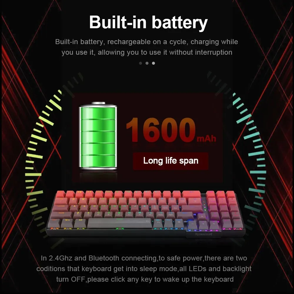 REDRAGON GALIO PRO K637 RGB USB Mechanical Gaming Keyboard Support Bluetooth Wireless 2.4G Gamer 78 Keys for Computer PC Laptop