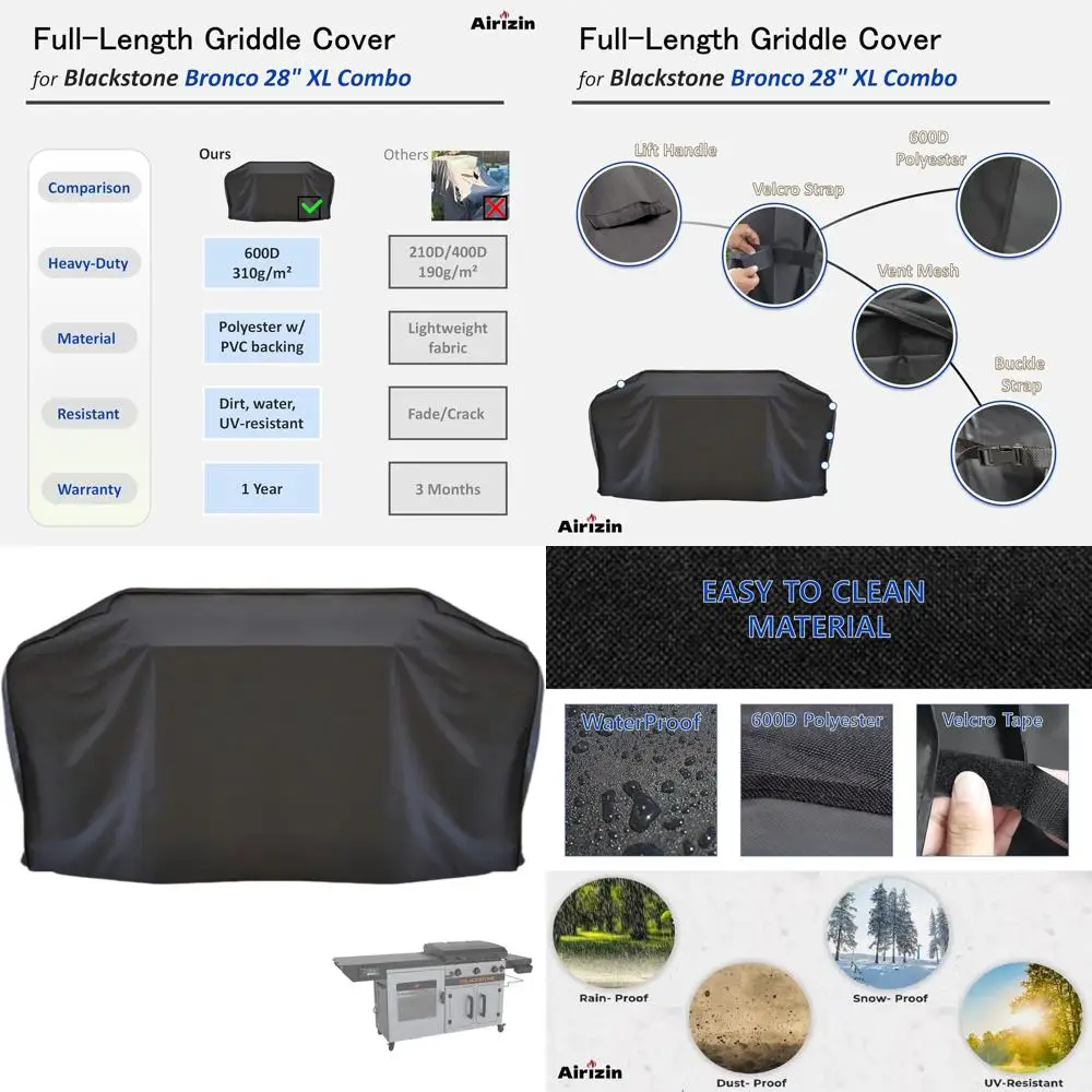 

Blackstone Bronco 28 XL Griddle & Pellet Smoker Combo Cover, Fits 85 Griddle 2415 Grill Accessories