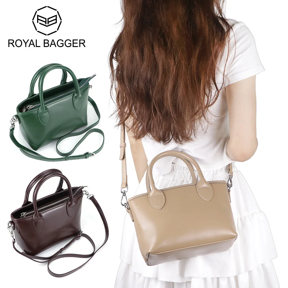 

Royal Bagger Genuine Leather Top-Handle Bags, Casual Simple Shoulder Crossbody Bag, Fashion Retro Women's Handbag 1828