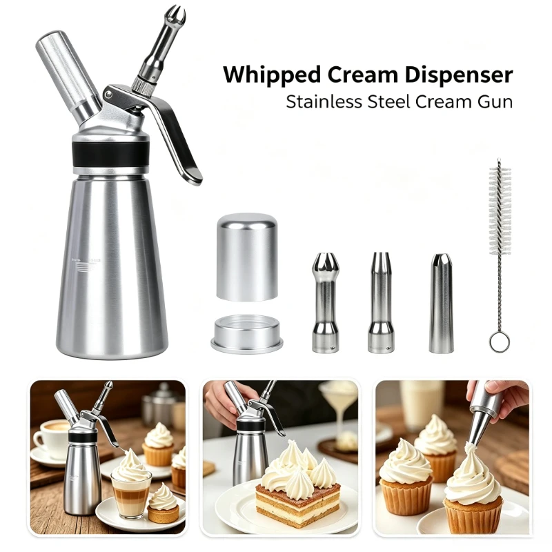 Stainless Steel Whipped Cream Dispenser 250/500/1000ml Cake Piping Gun Siphon Squeeze Bottle Dessert Tool Cream Whippers
