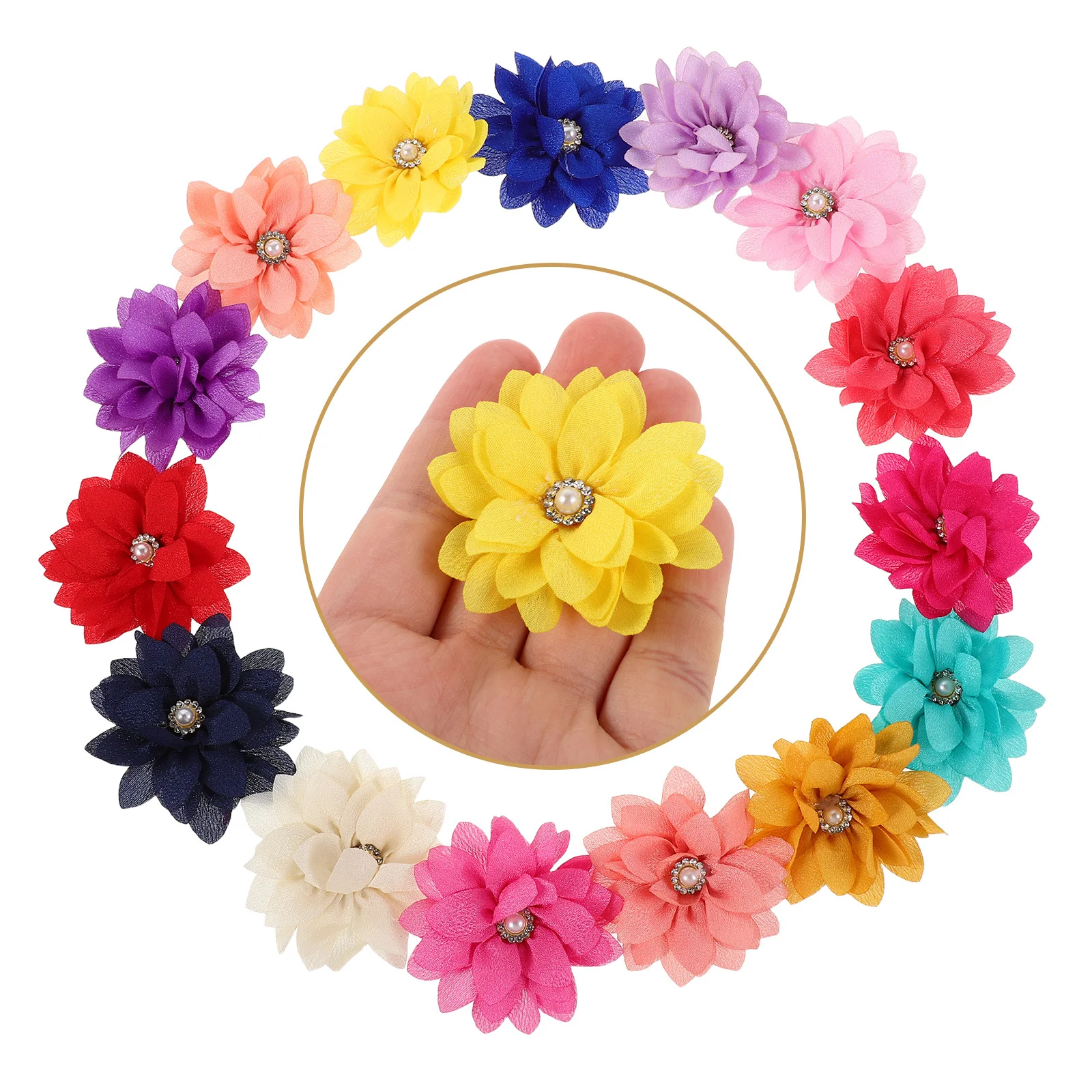

15Pcs Dog Collar Flowers Lightweight Chiffon Pet Flower Charms Rhinestones Fake Pearls Wedding Party Daily Neckwear