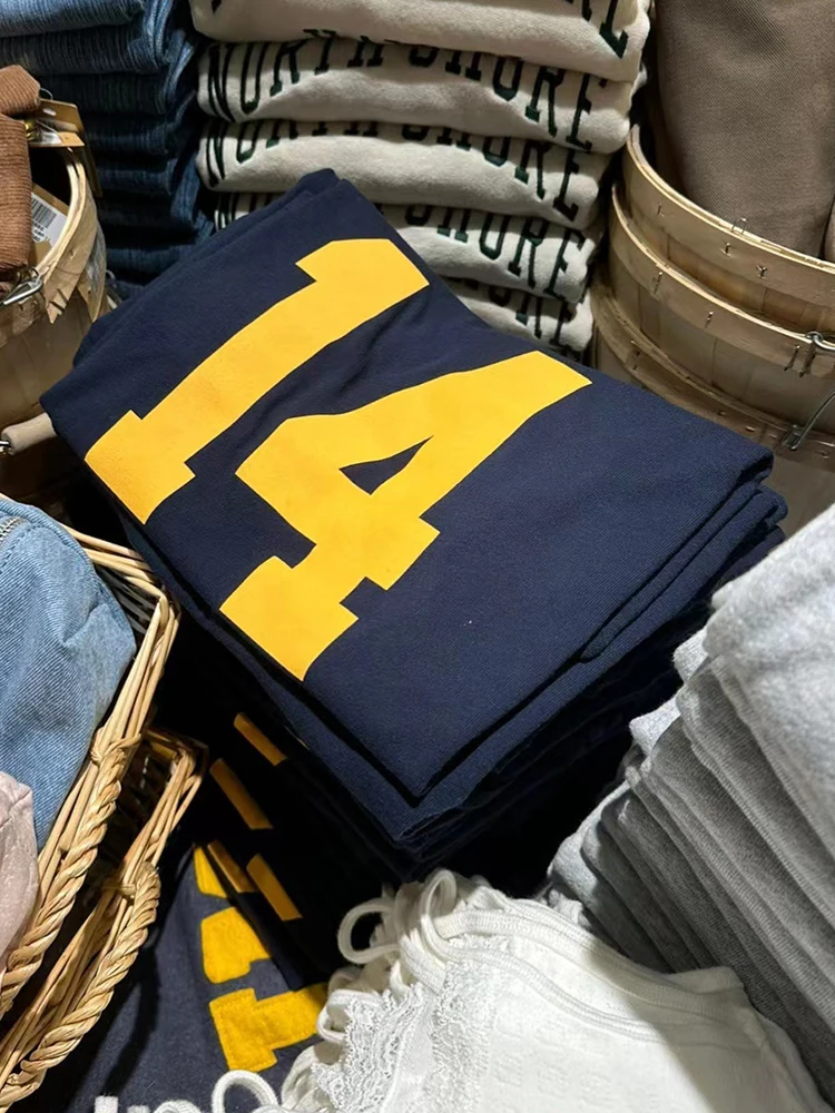 Żółte czternaście nadruków w stylu Vintage koszulki letnie z okrągłym dekoltem bawełniane koszulki z luźna krótka rękawem Streetwear prosta, na co dzień swetry Top