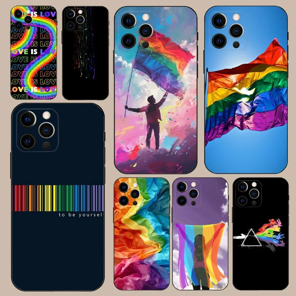 

LGBT art Rainbow Flag Phone Case For iPhone 16,15,14,13,12,11,Pro,X,XS,Max,XR,Plus,Mini Soft Black Cover