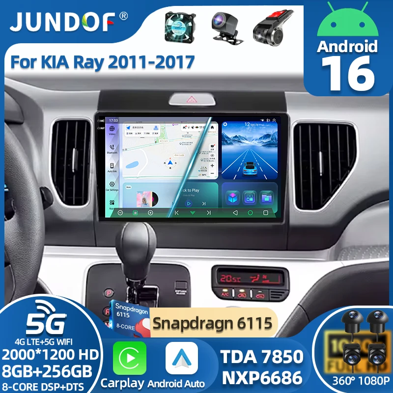 Android 16 For Kia Ray 2011 - 2017 Carplay Auto radio Car Radio Screen Multimedia Video Player 8 CORE IPS QLED Navigation GPS 4G
