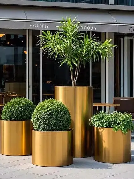 Outdoor stainless steel round flower box combination, commercial street flower beds, municipal fence partitions, wrought iron