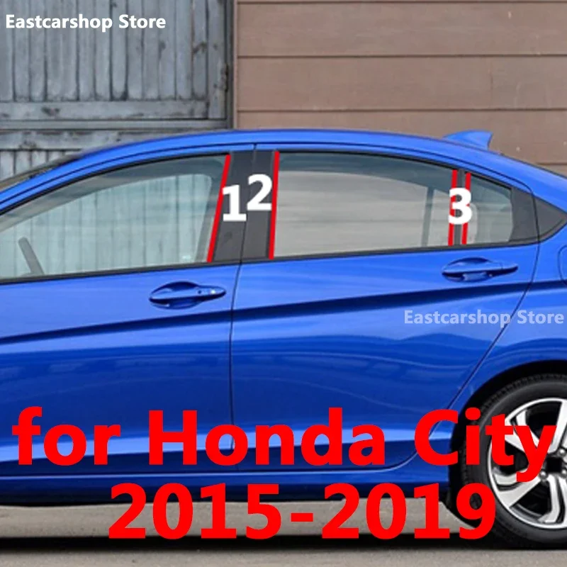 

For Honda City GM6 2019 2018 2017 Car Window B C Center Pillar Sticker Black PC Decorative Central Strip Cover 2016 2015