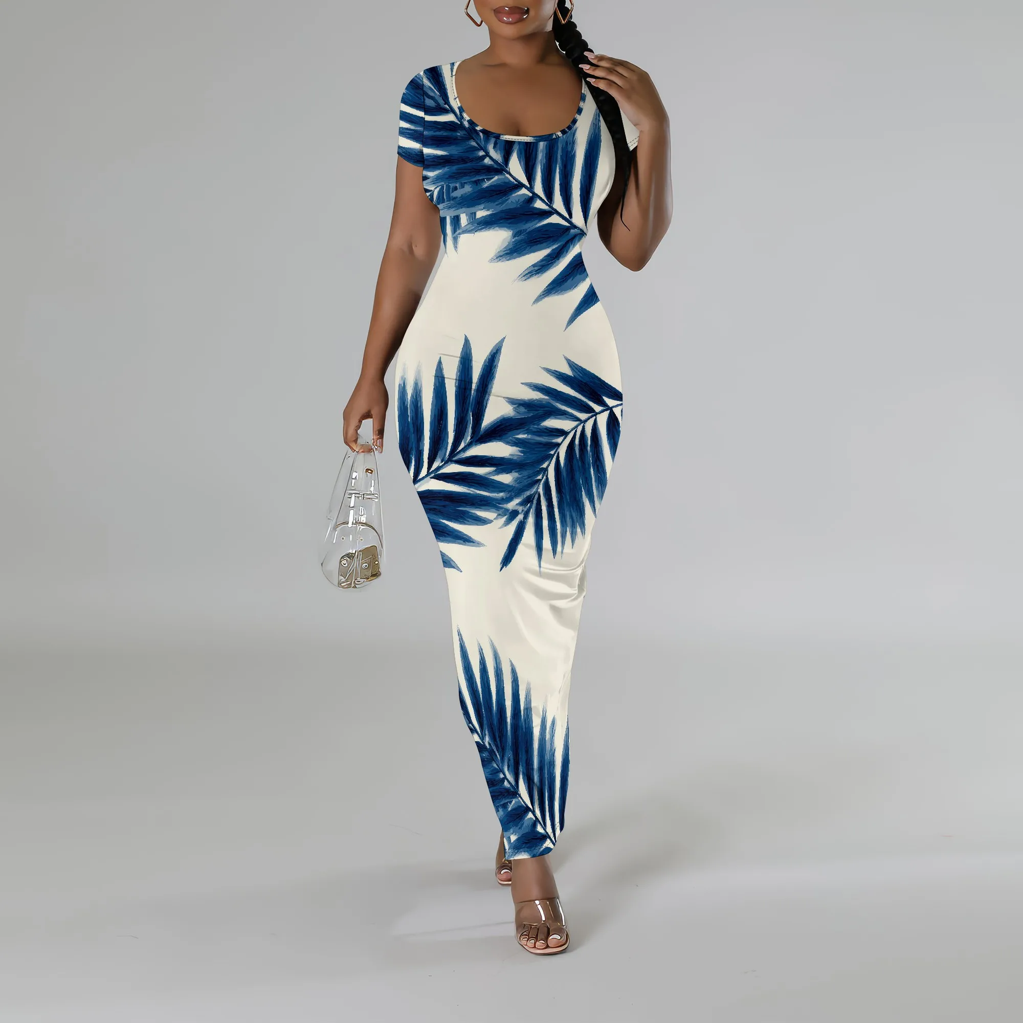 สตรีฤดูร้อนสบายๆเซ็กซี่แขนสั้นชุดเดรสดินสอพื้นฐาน Midi Club Dresses