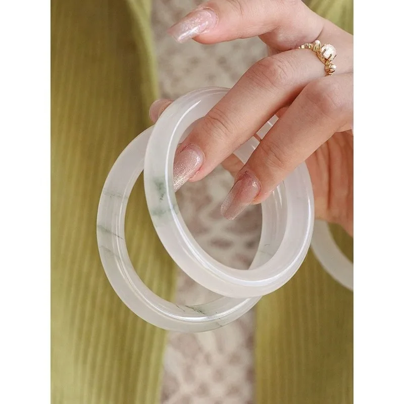 Danqing Transparent Natural Tianshan Cui Round Bar Bracelet High Grade Cui Piaohua Ancient Style Girl's Jade Bracelet