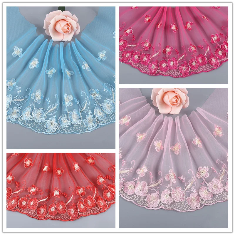 Favourite 4 Colors Embroidered Flowers Tulle Lace Fabric DIY Clothes Cheongsam Skirt Pajamas Children\'s Clothing Decoration