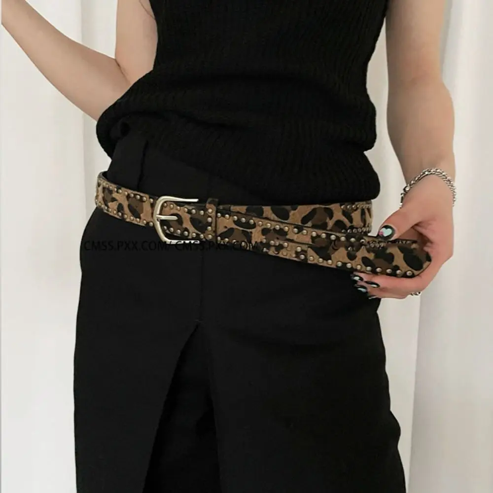 Vintage Designer Rivet Waist Belt Punk Style Gothic Leopard Print Belt American Y2k Women's Waist Belt Streetwear