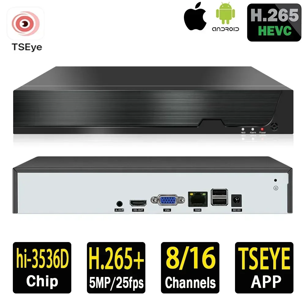 H.265+ 8ch/16ch NVR Netwerkvideorecorder voor bewaking 5MP/4MP/3MP/2MP IP-camerasysteem