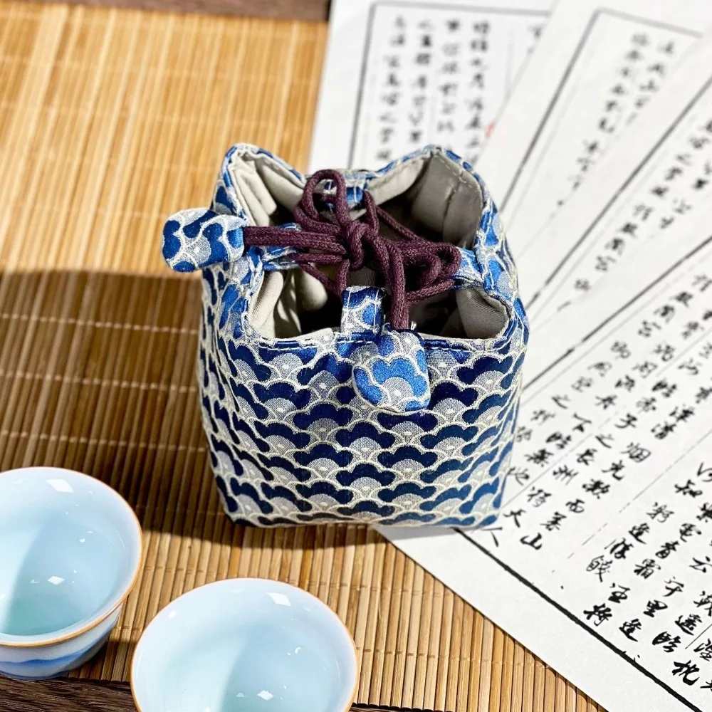 Chinese Style Tea Set Organizer Bag Embroidered Breakage-proof Brocade Bag Tea Ceremony Accessories Portable Teaware Storage Bag