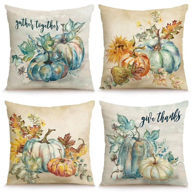 

Набор из 4 льняных наволочек 45x45 см, осенняя оранжевая тыква, домашний декор, наволочка, квадратные наволочки для дивана-кровати, дивана