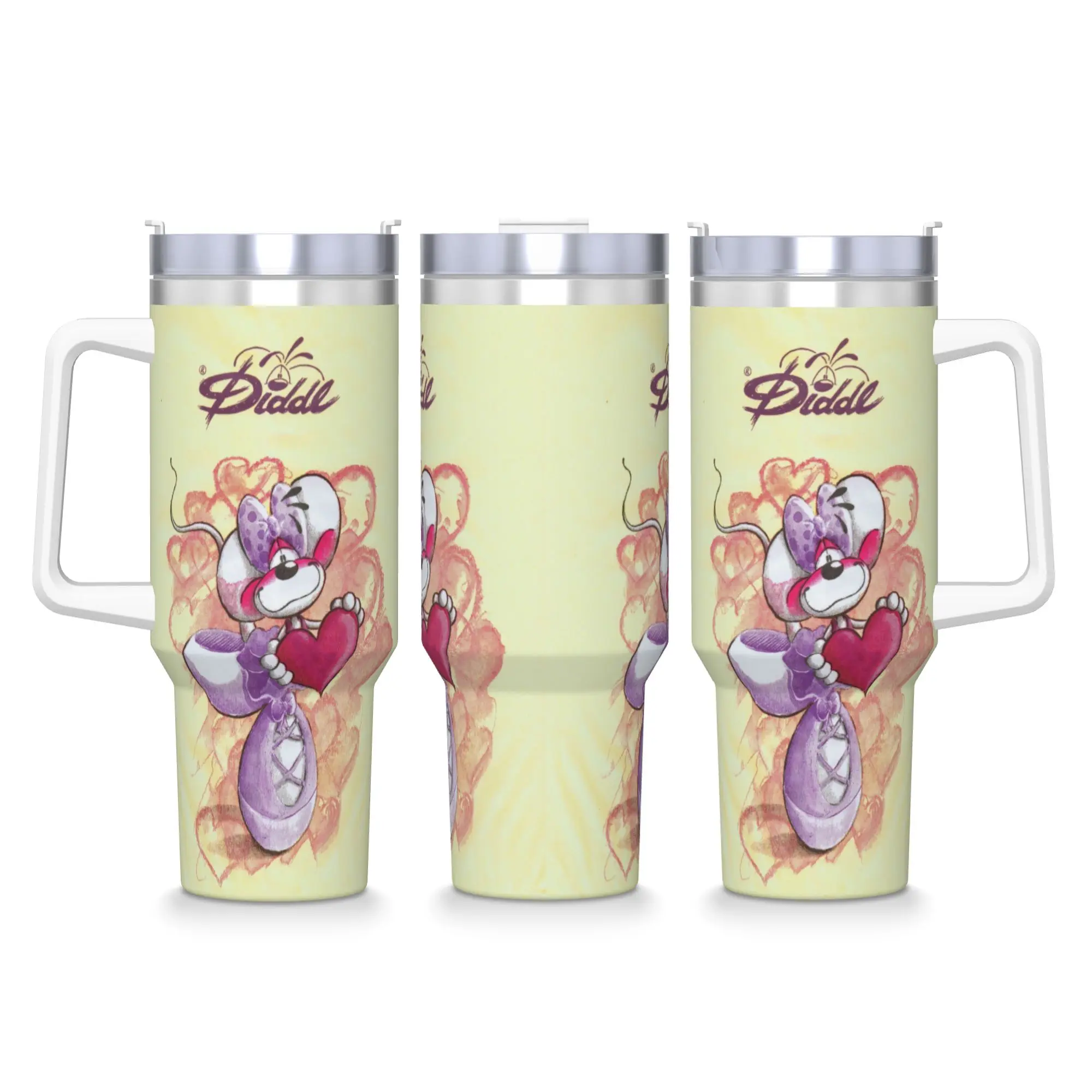 Image of Edelstahl-Becher, niedliche Diddl-Becher, Tasse mit Strohhalmen, Strand-Wasserflasche für heiße Getränke, auslaufsicher, große Kaffeetasse