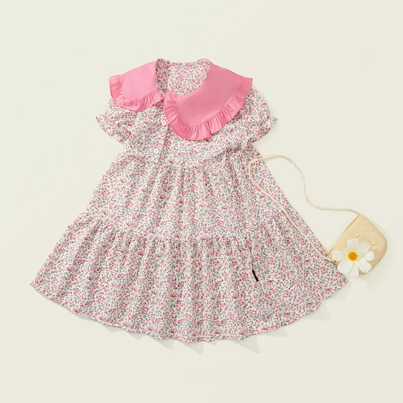 Baby Girls Dress Kids Summer Cute Flowers Dress+Inclined Shoulder Bag 1-8 Years Old Children Fashion Doll Collar Princess Dress image 5